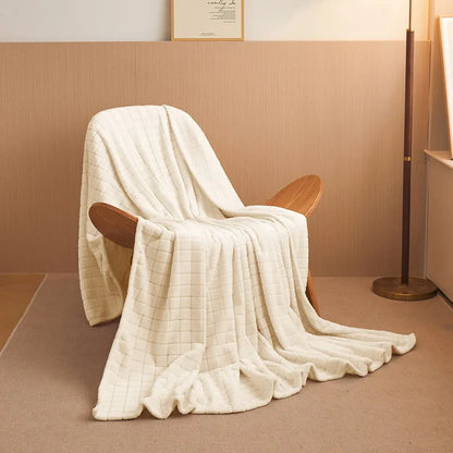 Luxury Grid Coral Velvet Blanket - Soft Fluffy Plush Throw, Thickened Warm for Sofa & Air-Condition Room, Flannel Back
