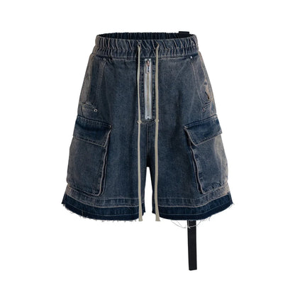 Gothic street jeans with multiple pockets men's shorts wide-legged loose nine-quarter pants knee-length pants loose casual pants