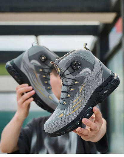 Men's Safety Shoes High Top Work Safety Shoes Steel Toe Sneakers Rotation Button Anti-smash Antipuncture Steel  Safety Boots