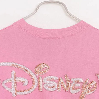 Cartoon Print Embroidery Flares Pearl Pink Sweatshirt Sweet Women Long Sleeve Loose Jumper Tops Female