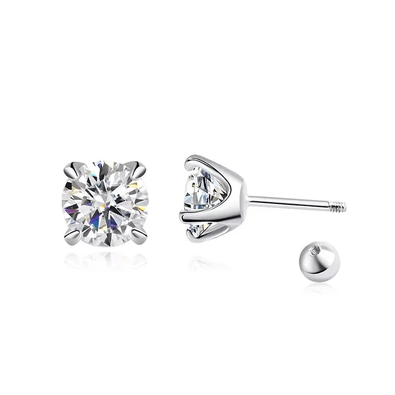0.5CT 1CT 2CT Certified Moissanite Stud Earrings for Women Sparkling D Color Lab Diamond 100% 925 Sterling Silver Jewelry