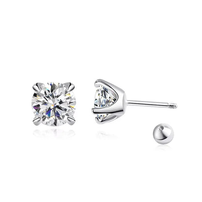 0.5CT 1CT 2CT Certified Moissanite Stud Earrings for Women Sparkling D Color Lab Diamond 100% 925 Sterling Silver Jewelry