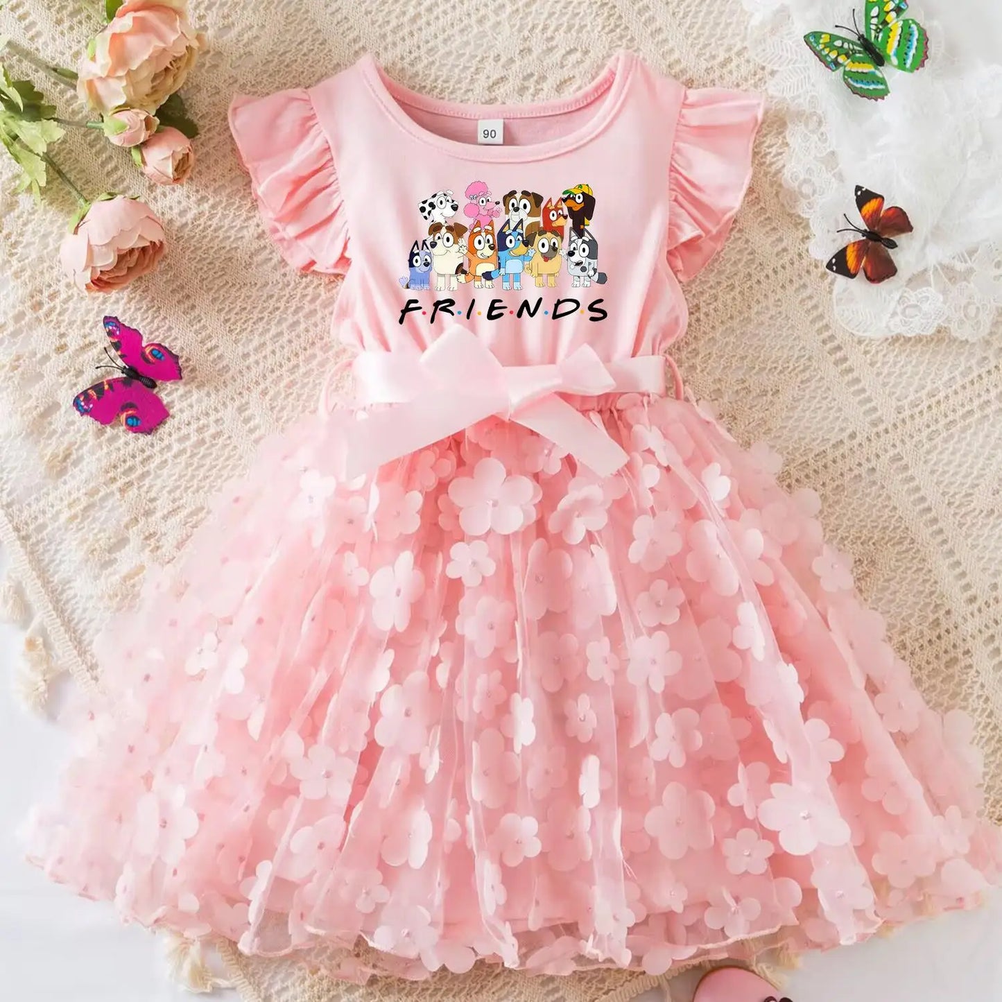 Girls Summer Dress Cartoon Bow Tutu Dress 3D Butterfly Cute Cotton Party Casual Dress for Baby 2-6 Years