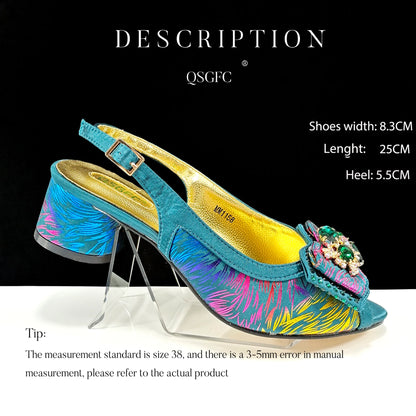 Italian Design Color Matching Rhinestone Comfortable High Heel Shoes And Bag Fashion Style Pointed-Toe Shoes For Women