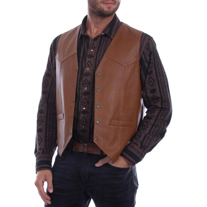 Men Soft 100% Leather Vest Snap Western Mens Gift Holiday Attire Informal Biker