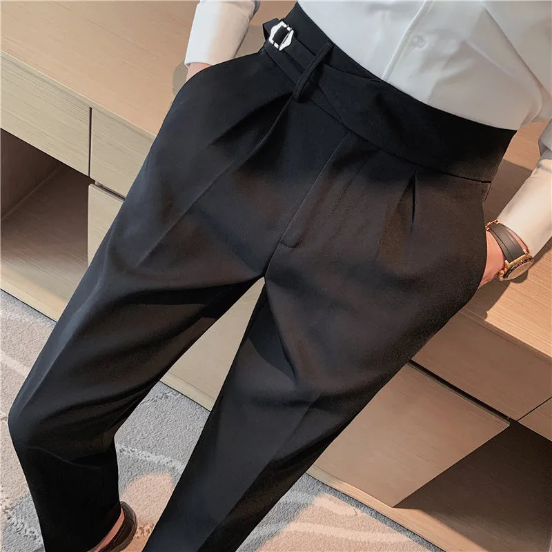 Men British Style Suits Pants New Male Solid High Waist Trousers High Quality Men Formal Slim Fit Business Casual Suit Pants