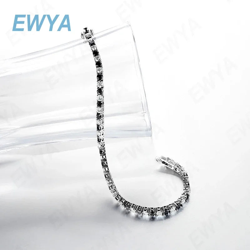 3mm 0.1CT Gradient Color Black Grey White Moissanite Diamond Tennis Bracelet for Men Women Unisex 925 Silver Link Bracelets
