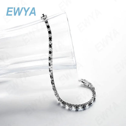 3mm 0.1CT Gradient Color Black Grey White Moissanite Diamond Tennis Bracelet for Men Women Unisex 925 Silver Link Bracelets