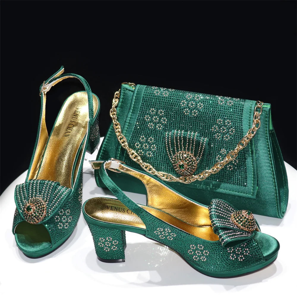 Women Shoes And Bag Set African Ladies High Heels Sandals Match With Handbag Luxury Nigerian Pumps Femmes Sandales