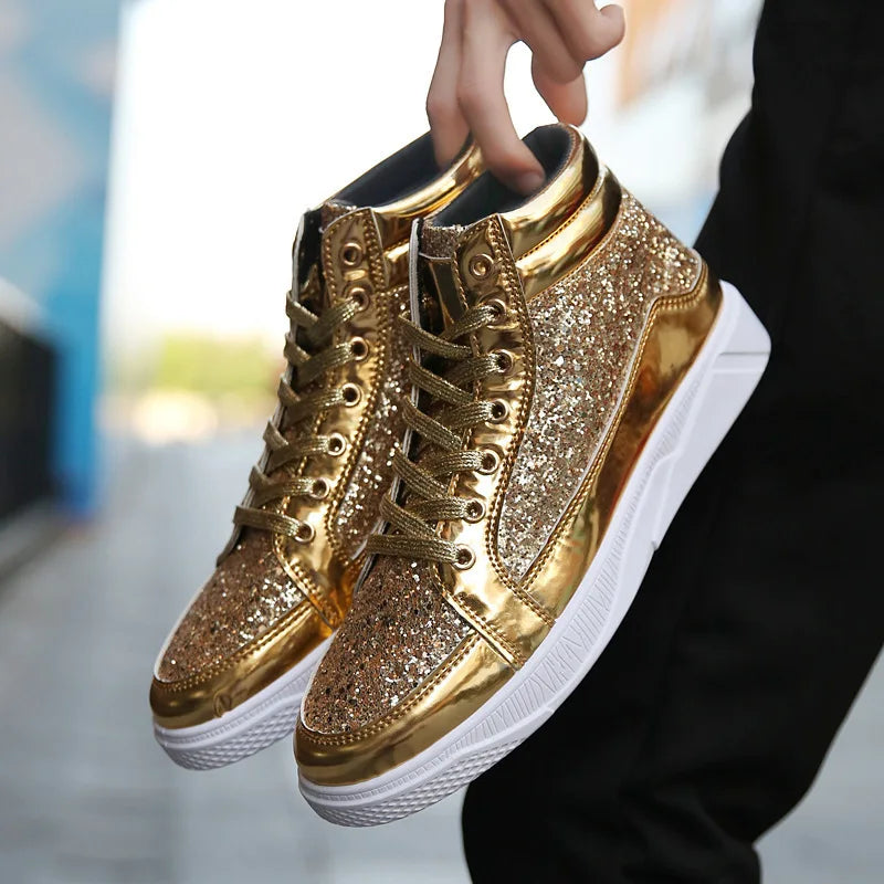 Man High Top Sneakers Luxury Glitter Men Ankle Boots Fashion Non-slip Casual Shoes High Quality Hip Hop Men Boots 2024