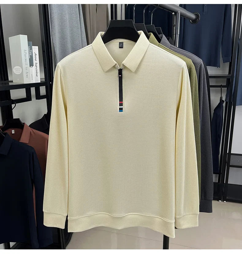 Light luxury half zipper men long sleeve polo shirt high-quality unique checkered printed Korean style trend new casual T-shirt