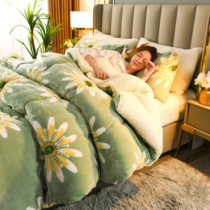 2025 new winter printed milk wool lamb wool blanket, thickened single and double student dormitory bedding core