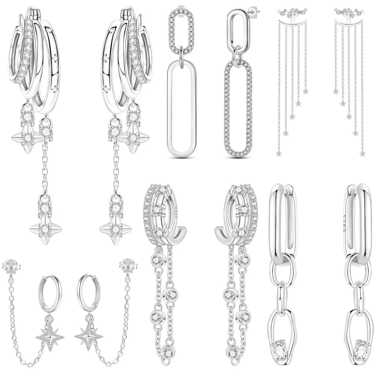 925 Sterling Silver Multi Layer Starry Tassel Drop Earrings Women Earrings Charm Trend Versatile Party Jewelry Gifts