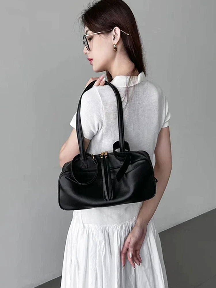 High version genuine leather pillow bag for women 2025 new all-match large capacity first layer cowhide bowling bag for women