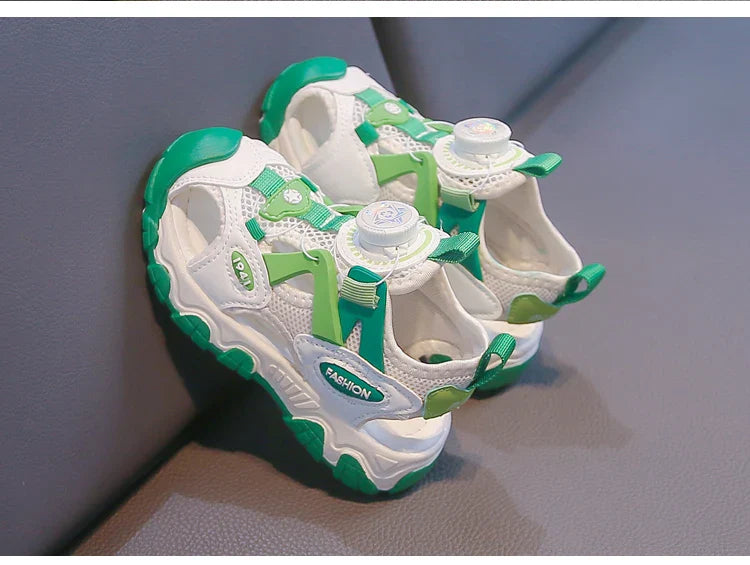 Kids Shoes Rotating Button Closed-Toe Boys Sandals Breathable Mesh Sport Shoes for Boys, Non-Slip Children Summer Sneakers