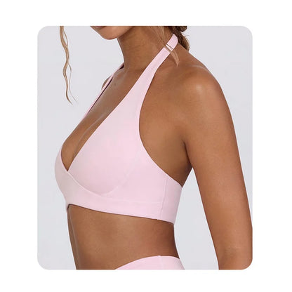 Women's Yoga Suits Camisole Backless Nude Beautiful Back Neck Hanging Bra Flared Pants Fitness Set