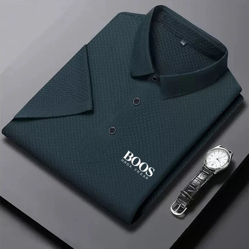 New men's high-quality ice silk short sleeved polo shirt for summer fashion, casual, comfortable, breathable and cool top