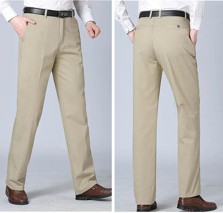 Professional Business Men's 100% Cotton Trousers Autumn Thick Summer Light Smart Office Style Quick-Drying Work Pants GOZBKF