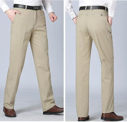 Professional Business Men's 100% Cotton Trousers Autumn Thick Summer Light Smart Office Style Quick-Drying Work Pants GOZBKF