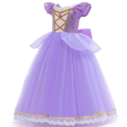 Rapunzel Princess Dress Girl Purple Deluxe Elegant Cosplay Tangled Costume Halloween Vestido Kids Birthday Ball Gown Clothes