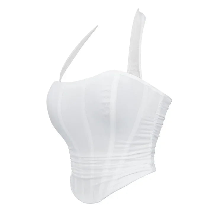 Corset Halter Crop Top Women Camisole Short Cropped Tank Tops Summer Sexy Elegant Nightclub Evening Party Female Clothes