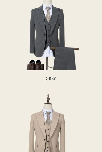 High-quality striped suits for men slim fit luxurious and elegant men's business suit 3-piece set party full men's suit