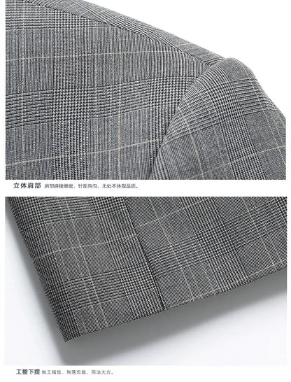 Suits (blazer+ Pants) Men Fashion Business Casual Solid Color Korean Version Slim-fit Plaid Gentleman Wedding Work S-5XL
