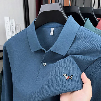 Fashion brand autumn new men's top casual warm 100% cotton long sleeved Polo shirt