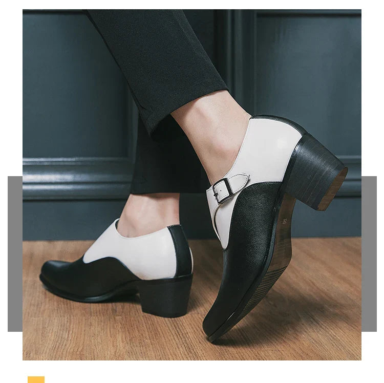 Dress Shoes Man Thick Heel Brogue Leather Men Wedding Party Social Shoe Male Business Casual White Platform Formal Shoes For Men