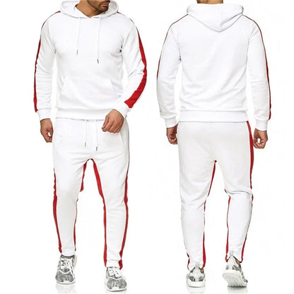 Casual autumn and winter long-sleeved men's 2-piece sports suit color block striped breathable sports suit