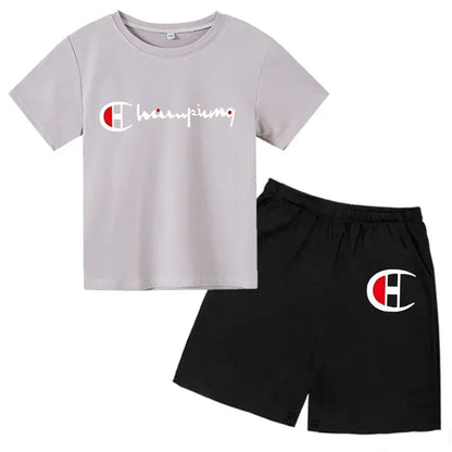 Boys Girls Round neck T-shirt Set Brand Printing Toddler 3-12 Year Tops +Shorts Fashion Leisure Summer Wear ildren's Clothing