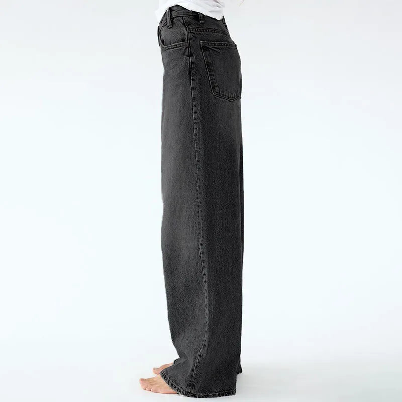 Korean Version Wide Leg Pants With Diagonal Buckle Asymmetrical Street Retro Women'S High Waisted Jeans Loose Casual Pants