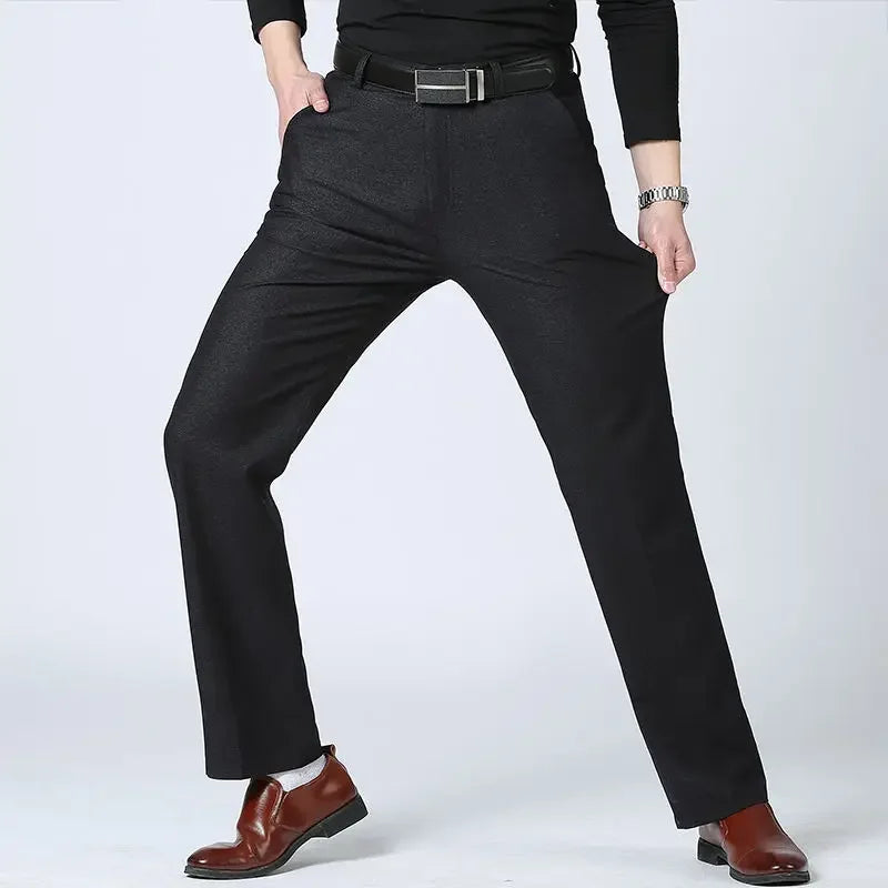 Autumn Summer Men's Slim Casual Pants Fashion Business Stretch Thicken Trousers Men Brand Solid Pant Black Navy Man Plus Size