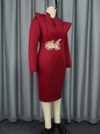 Elegant Church Dresses for Women Party Bodycon Long Sleeves with Lace Appliques Sheath Classy Occasion Africa Wedding Guest