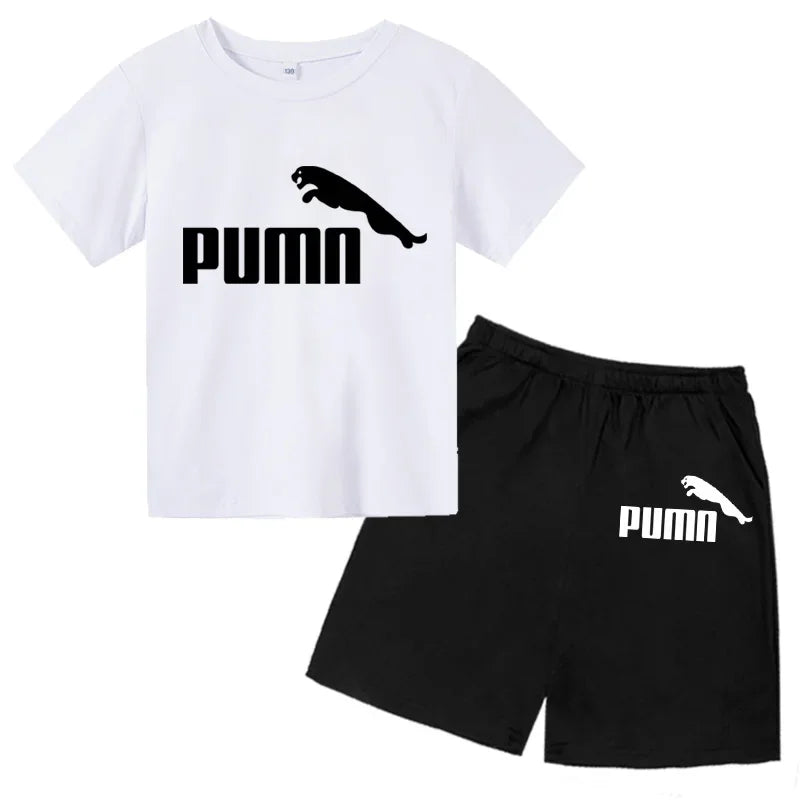 3-12Y Kids Summer Casual Letter Print 2-Piece Set Soft T-Shirt & Pants Suits for Boys & Girls