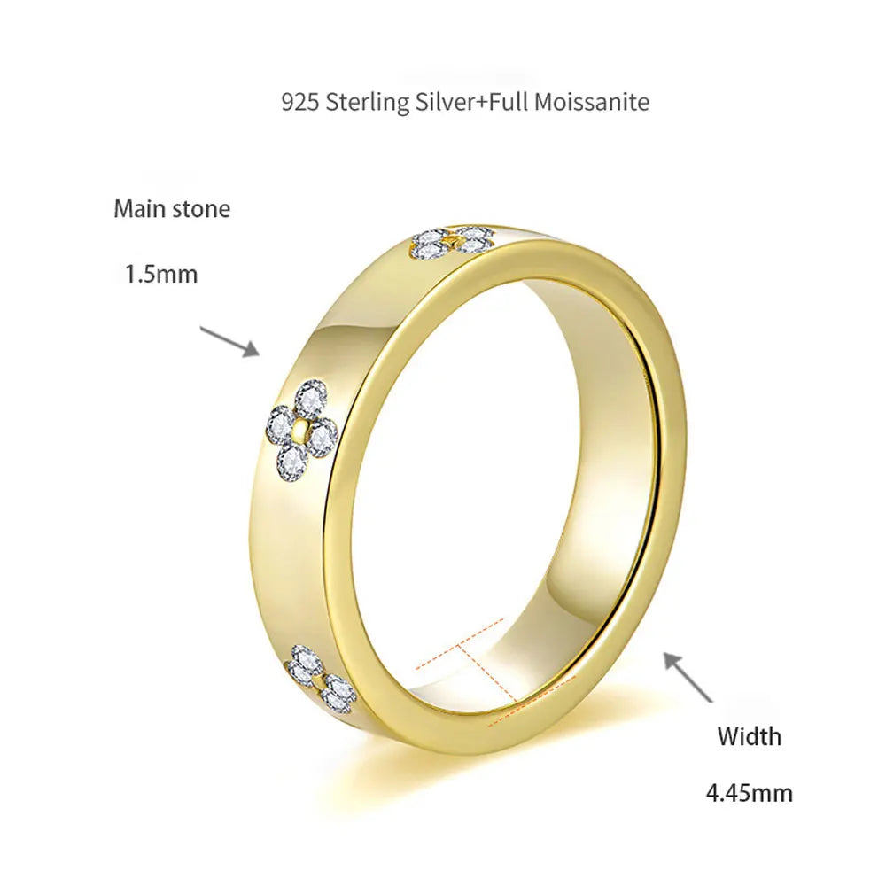 D VVS1 Moissanite Ring Solid 925 Sterling Silver Plated 18k Yellow Gold with GRA Wedding Rings for Women Jewelry