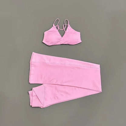 2Pcs Sports Set Women Seamless Front Tie Crossover Bra Crossover Waist Flare Leggings Sets Gym Fitness Workout Sports Sets