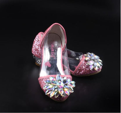Fashion Cinderella Crystal Bright Diamond Shoes Girl Princess Single Shoes Girl Performance High Heels Shoes