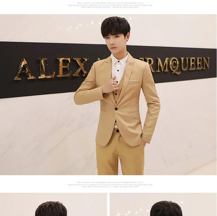 Western-Style Men's Suits Cross-Border Wholesale New Arrival Slimming Three-Piece Set Korean Version Business Professional Gown