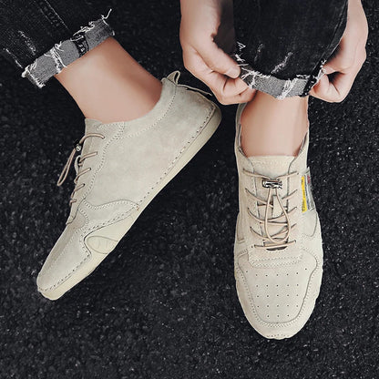 Men Lightweight Sneakers Non-slip Sole Stitch Genuine Solid Leather Shoes Outdoor Casual Walking Driving Flats Shoes