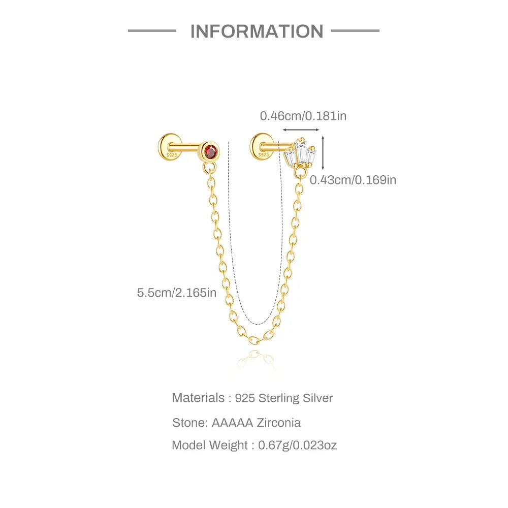 1PC 925 Sterling Silver Horse Eye Chain Tassel Zircon Drop Earrings For Women Ins Minimalism Geometric Earrings Gift