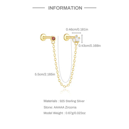 1PC 925 Sterling Silver Horse Eye Chain Tassel Zircon Drop Earrings For Women Ins Minimalism Geometric Earrings Gift