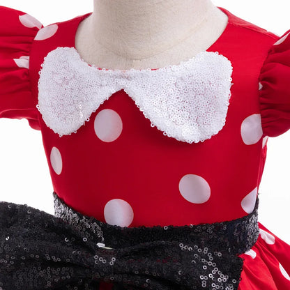 Girl's sequin polka dot princess dress 0-6-year-old children's bow fluffy dress birthday carnival Halloween role-playing costume