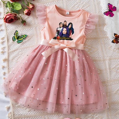 Girls Sequin Tutu Dress with Bow Flutter Sleeves Summer Princess Party Outfit for Toddler Kids 2-6 Years