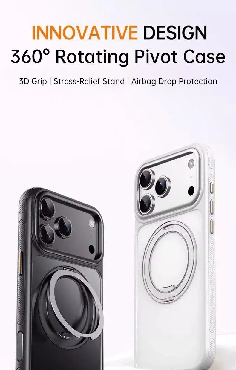 360 Rotatable Ring Phone Case Magnetic for Magsafe For iPhone 17 16 15 14 Pro Max Ring Holder Kickstand Hard Cover