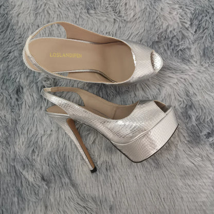 Women Sandals Sexy Pumps 14CM Platform Stripper High Heels Open Toe Stilettos Gladiator Party Dress Wedding Shoes Large Size 44
