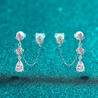 Full Moissanite Stud Chain Earrings for Women Sparkling Lab Diamond Earring 925 Sterling Silver Women's Earrings Jewelry