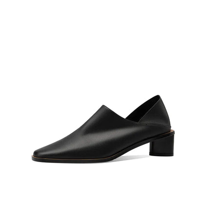 2025 Hot Sale slip-on Genuine Leather Women Pumps Square Toe Med Thick Heels Soft Upper Pumps Office Ladies Dress Shoes