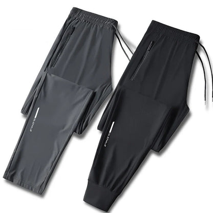 Ice Silk Long Pants For Men's Summer Quick Drying Loose Straight Leg Pants High Elasticity Sports Leggings Casual Pants