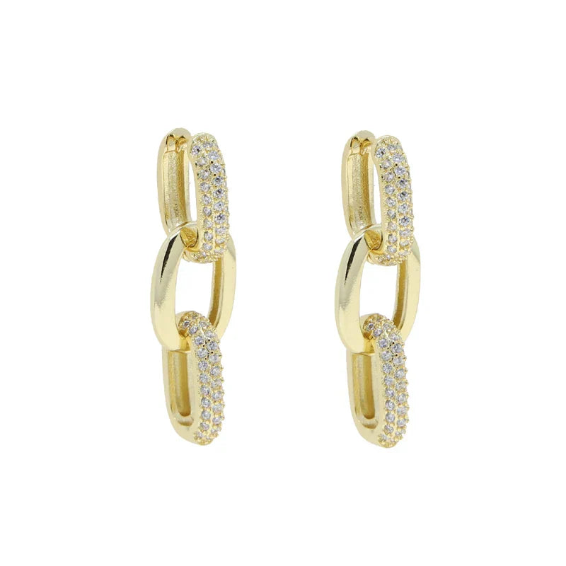 Korean Style Fashion Paper Clip Designer Jewelry Hoop Dangle Earrings for Women Cubic Zirconia Gold Platinum Plated Color